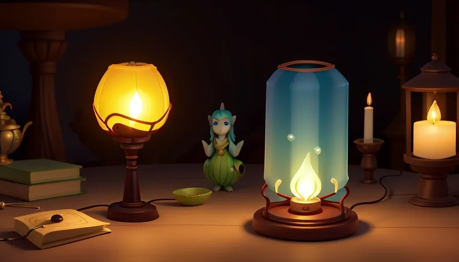  Lumina, the talking lantern, illuminates the darkness of the Secret Kingdom, casting a warm glow as it guides Elara on her quest.