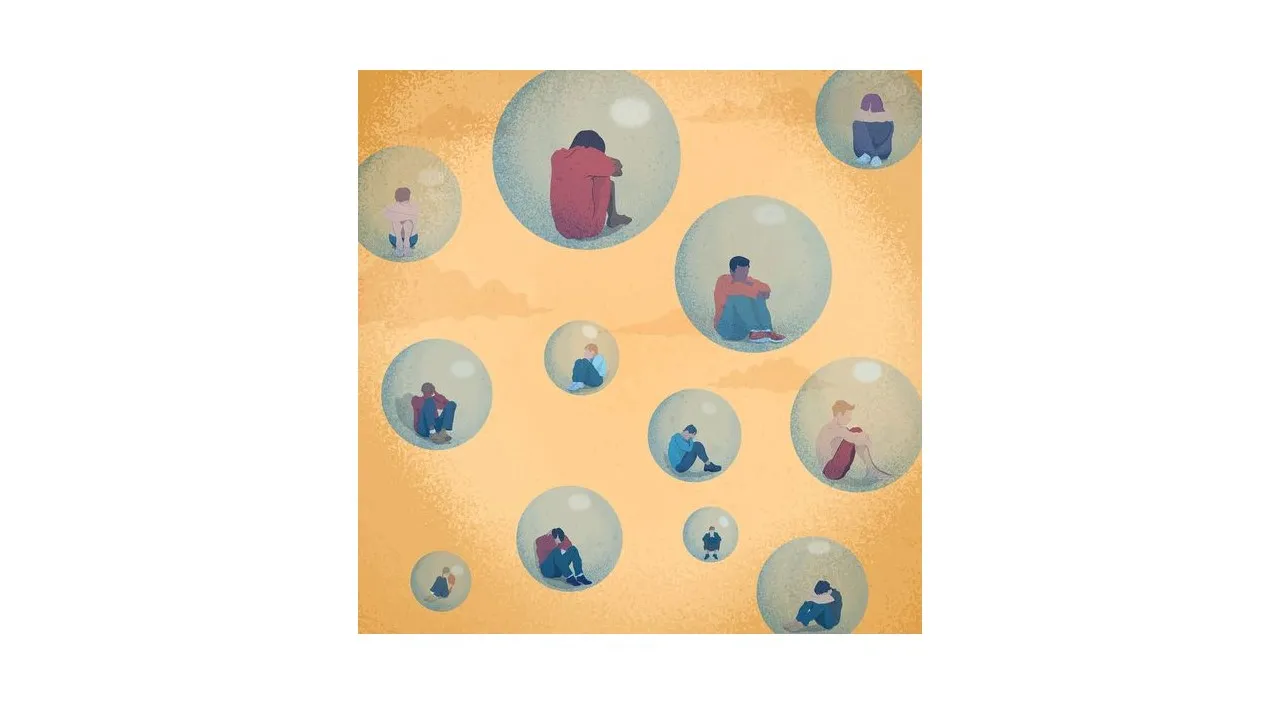 a group of people sitting in a bubble