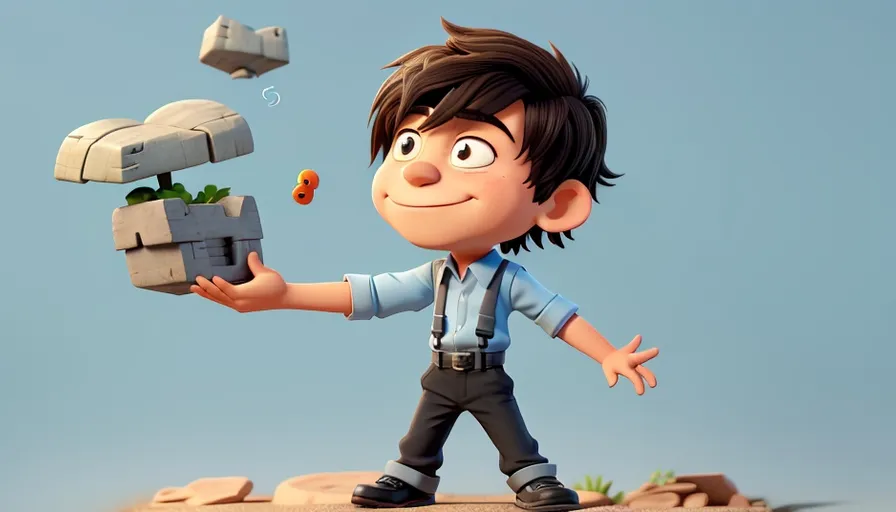 a cartoon character holding a box with a plant in it