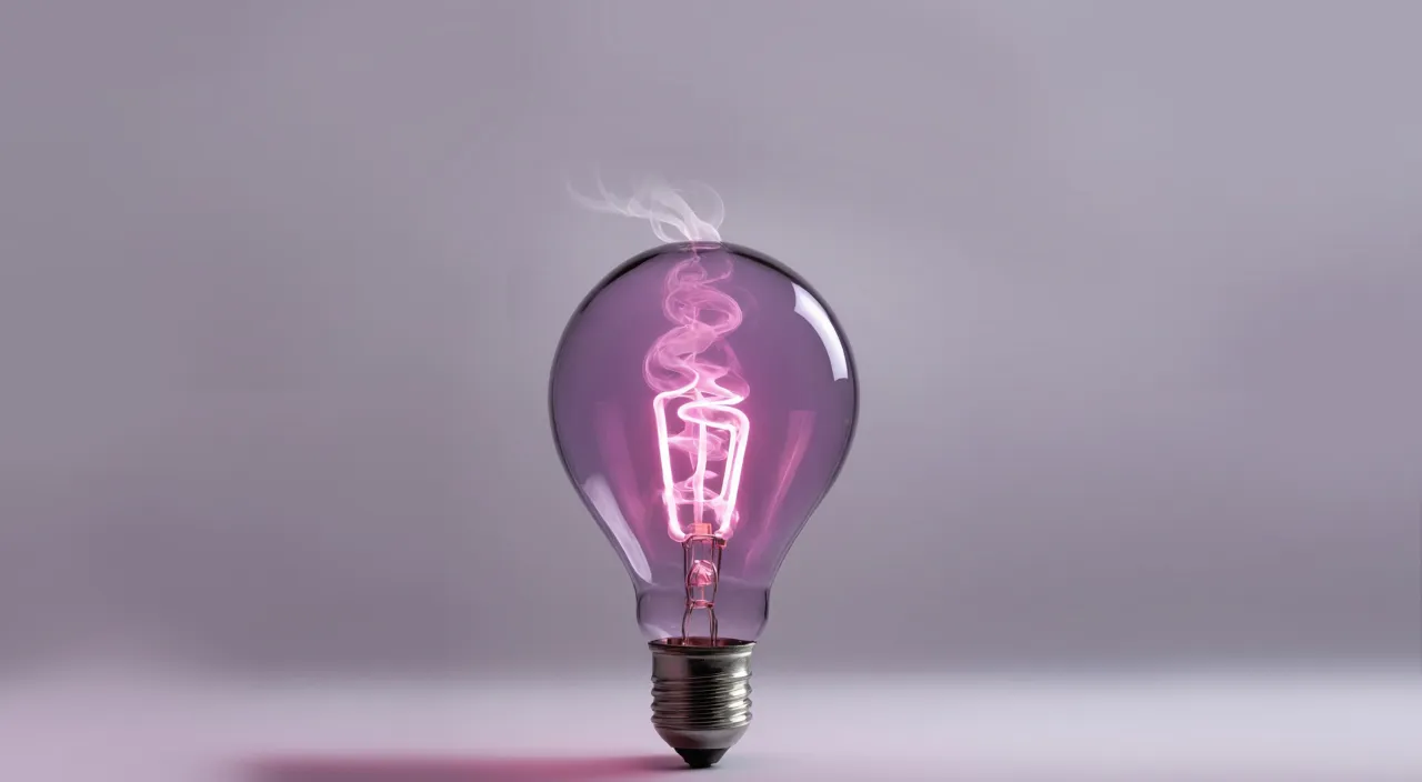 a light bulb with a pink light inside of it