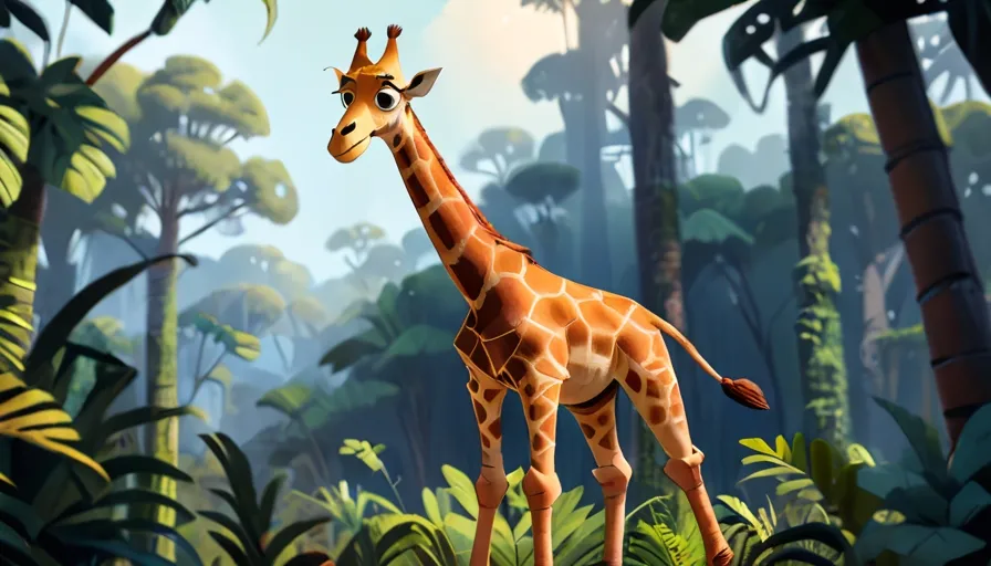 a giraffe standing in the middle of a jungle