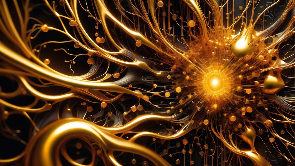 electric flowing neuron pathways in gold and black