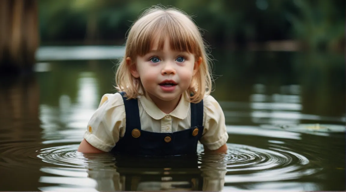 a little girl that is standing in some water