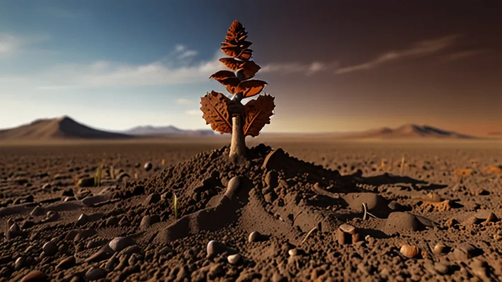 a plant growing out of the ground in the desert