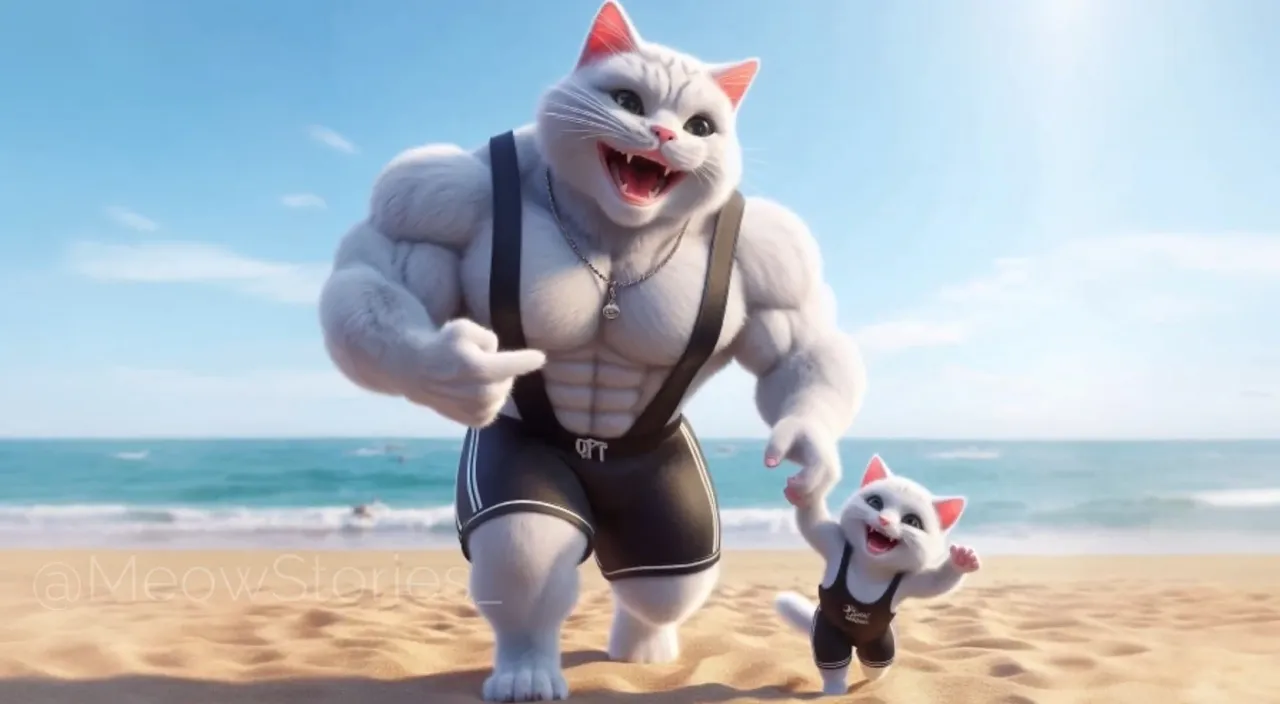 a cat and a dog are on the beach