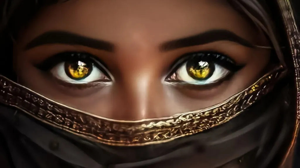 a close up of a woman she blinking her eyes and her scarf is waving slowly