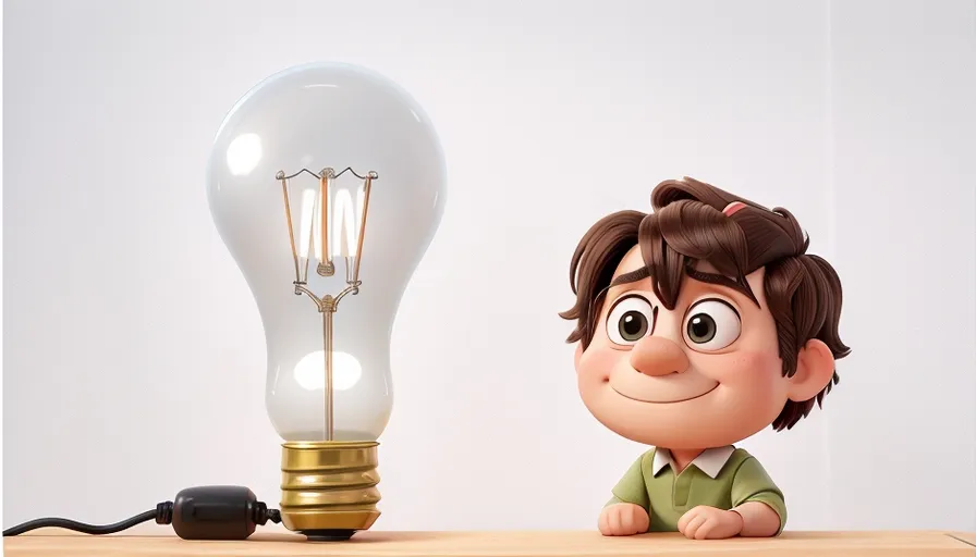 a cartoon character next to a light bulb