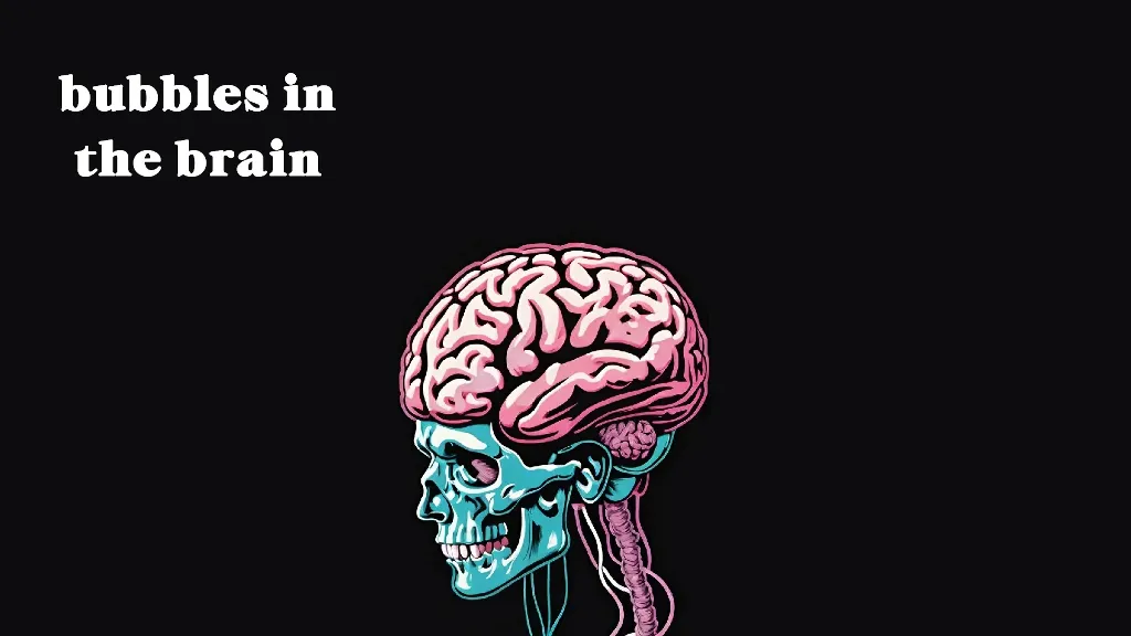 a drawing of a human skull and brain and the exact unchanging words bubbles in the brain