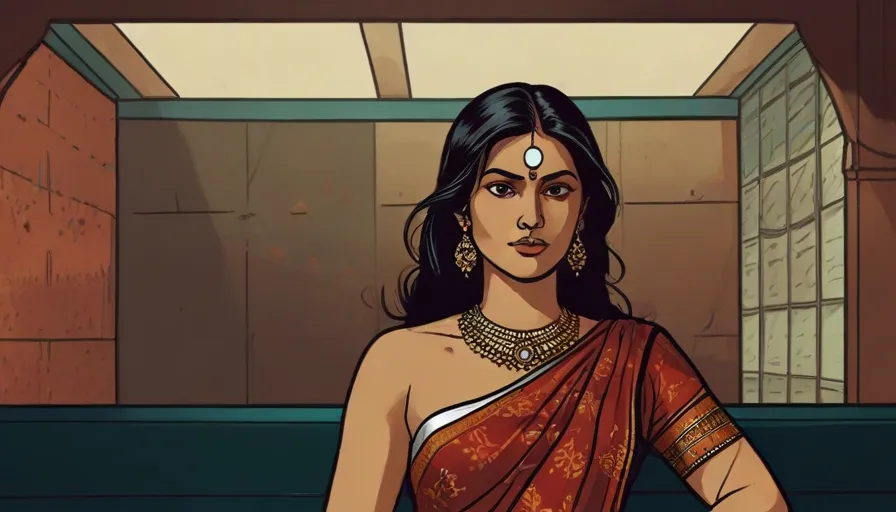 a cartoon of a woman in a sari