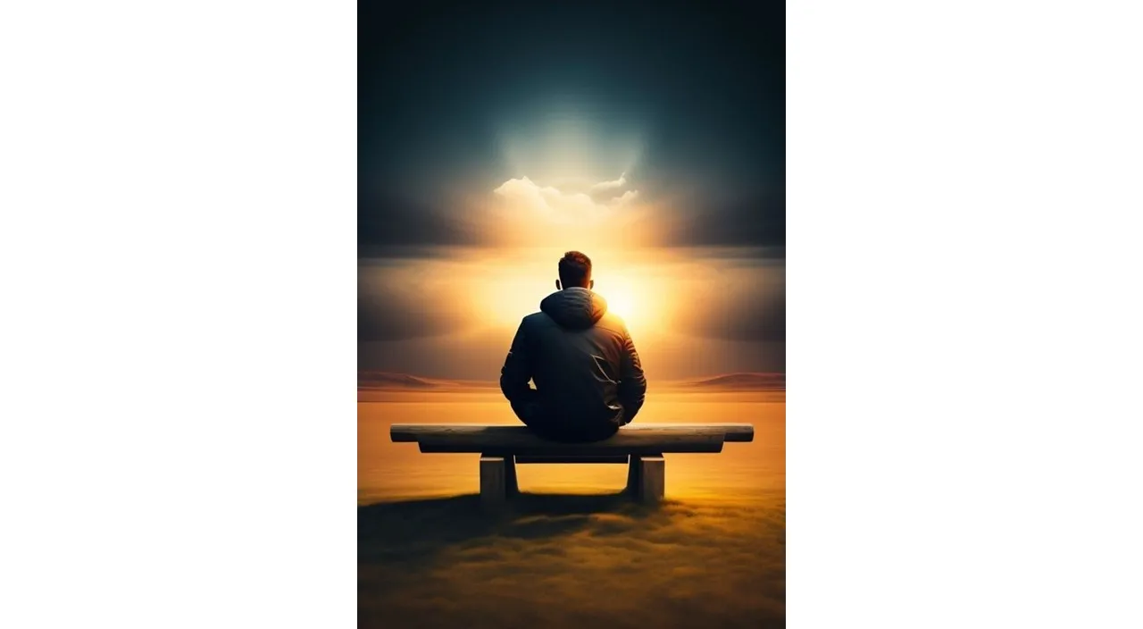 a man sitting on a bench looking at the sky