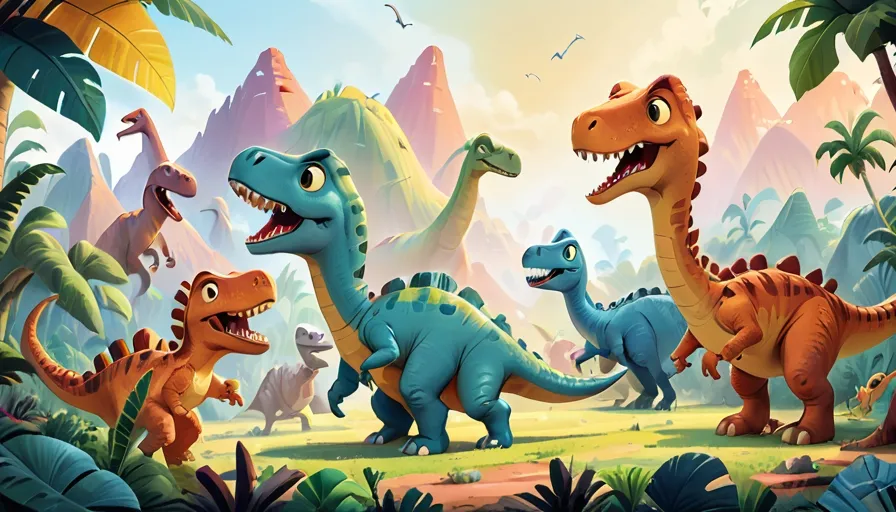 a group of dinosaurs in the jungle