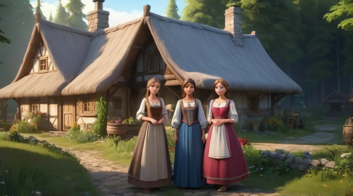 a group of women standing in front of a house