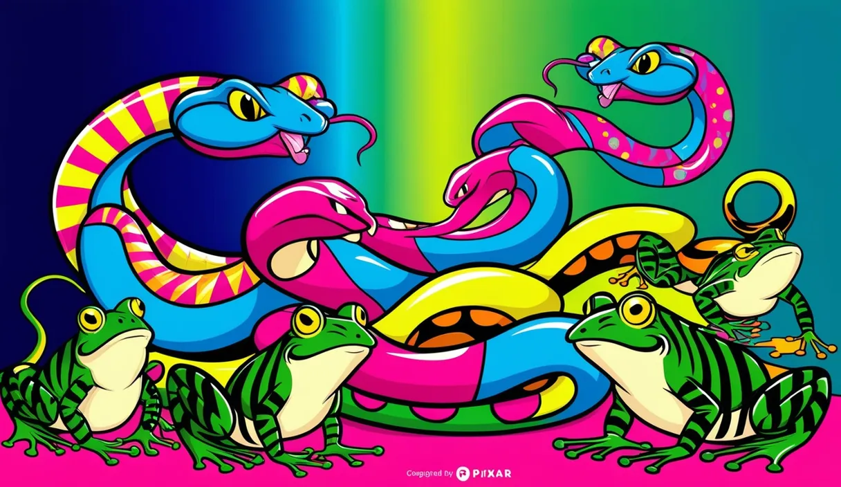 a painting of a group of colorful snakes