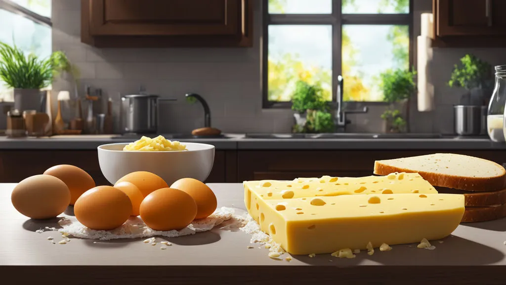 eggs, cheese, and pepper on a kitchen counter