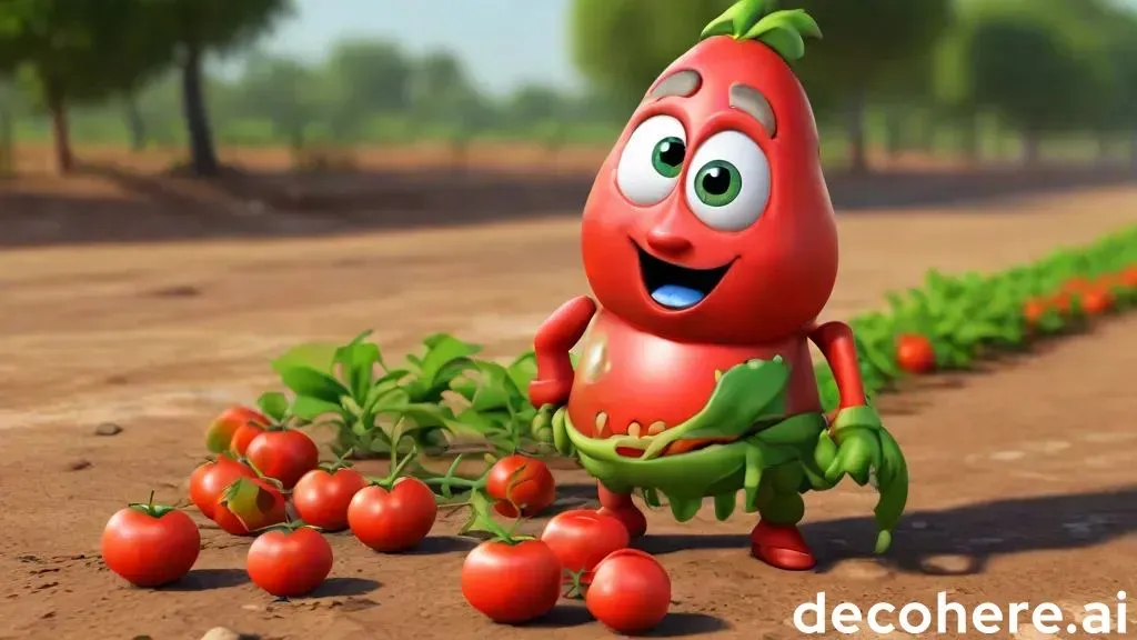 a cartoon picture of a tomato with tomatoes on the ground