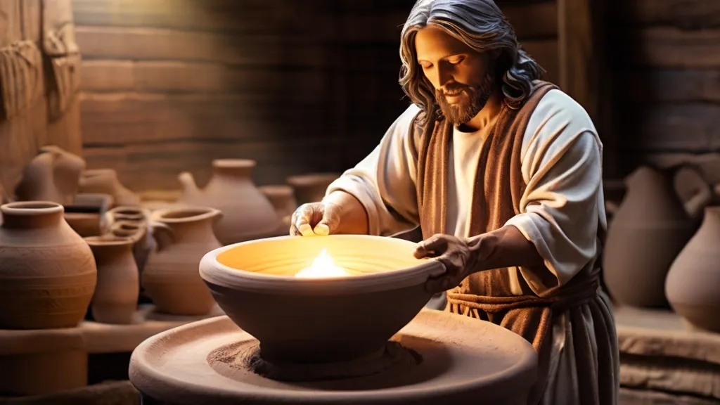 a statue of jesus holding a bowl with a candle in it