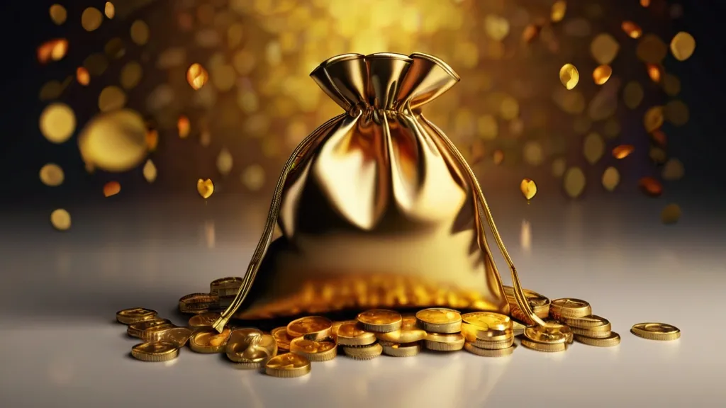 golden diamond with falling money On golden background,8k, Size of 1920 x 1080, colorful