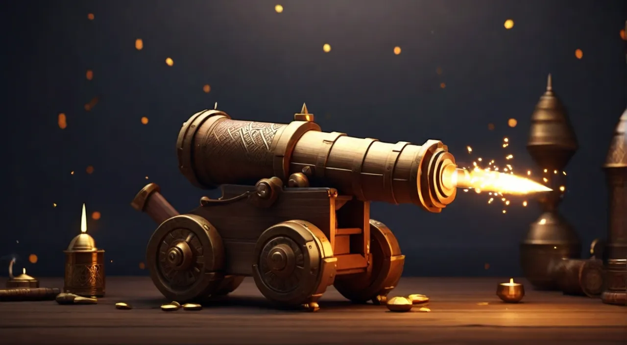 a wooden toy cannon with a light on it