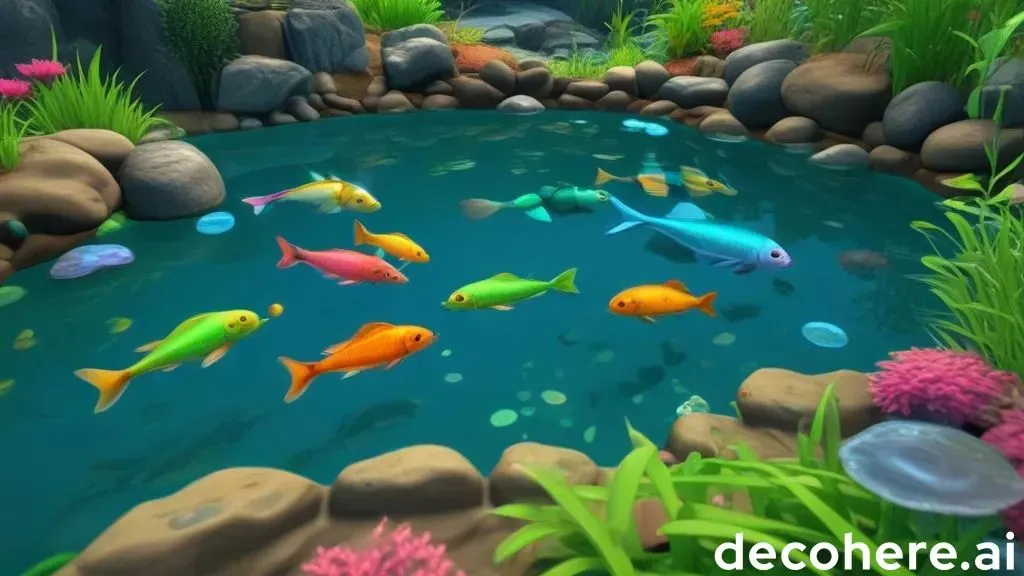 a group of fish swimming in a pond