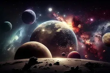 a space scene with planets and stars