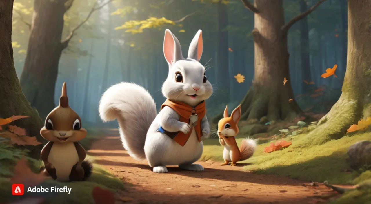 a rabbit, chipmunk and a squirrel are standing in the woods and meeting with each other