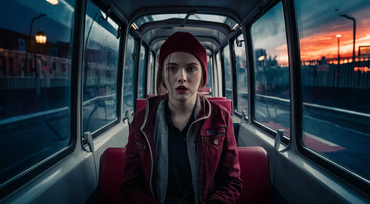 a woman sitting on a bus looking out the window