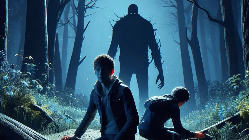 Two young men are trapped in a swamp and learn to help. A shadow behind the dark dense forest.