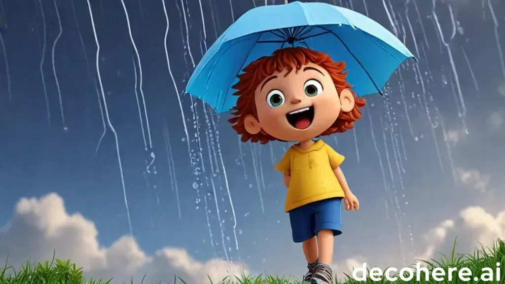 a little boy standing under an umbrella in the rain