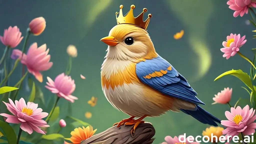 a painting of a bird with a crown on it's head