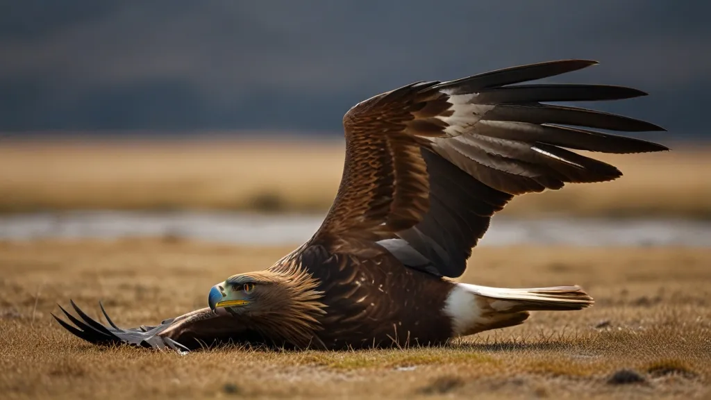 a large bird of prey on the ground