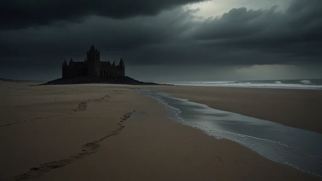 a large castle sitting on top of a sandy beach