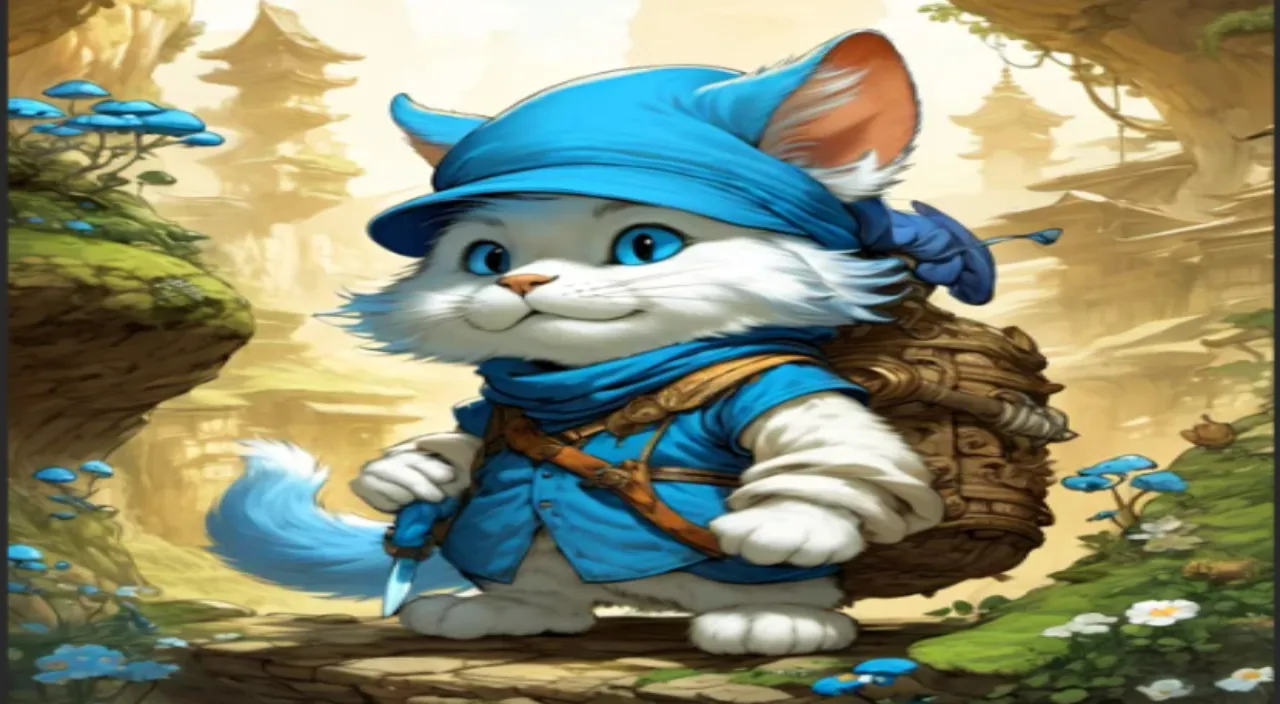 a painting of a cat in a blue outfit