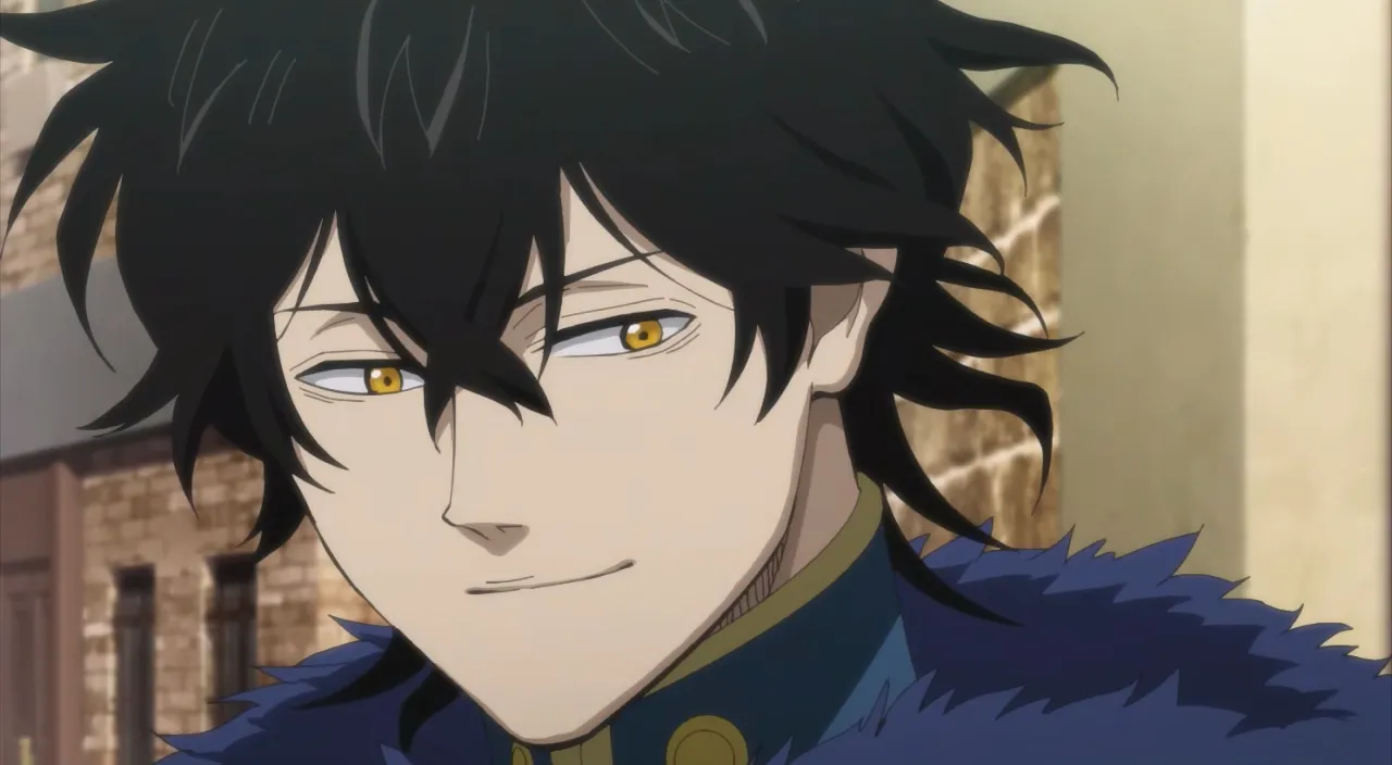 a man with black hair and yellow eyes