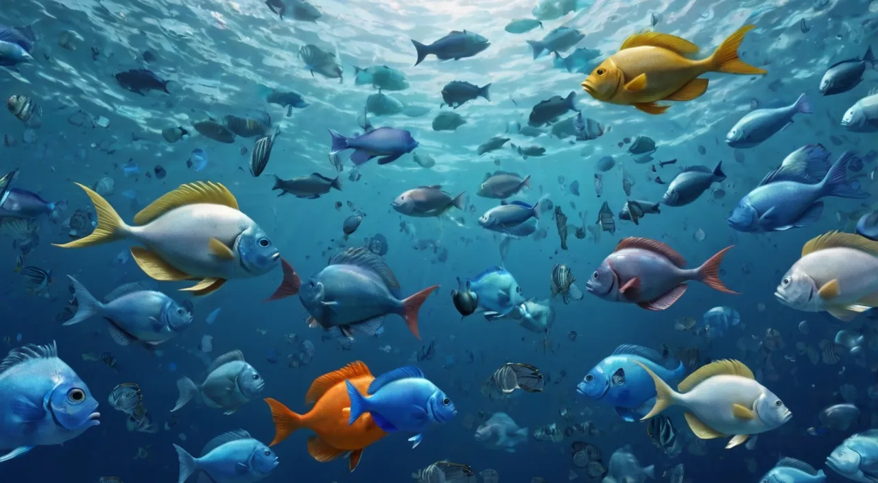 a large group of fish swimming in the ocean