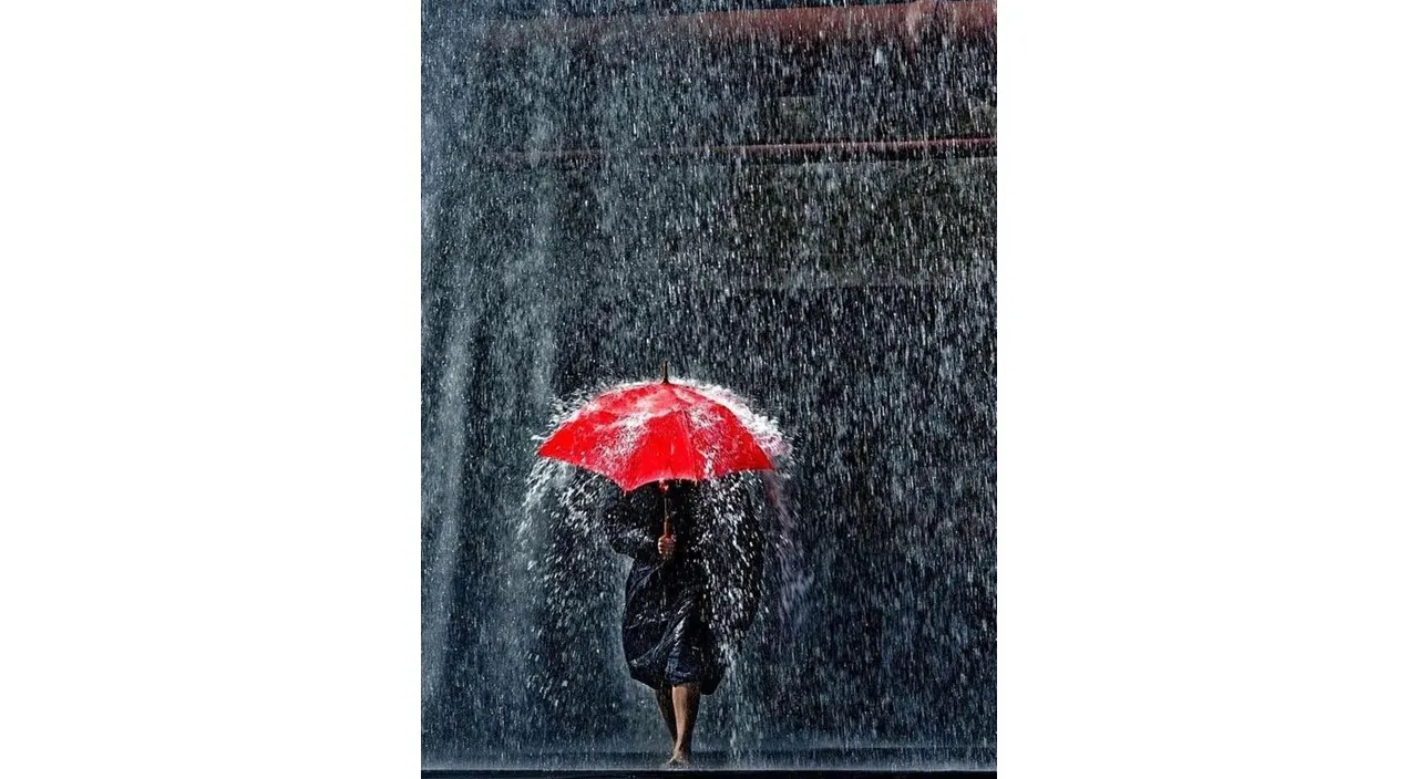 a person walking in the rain with an umbrella