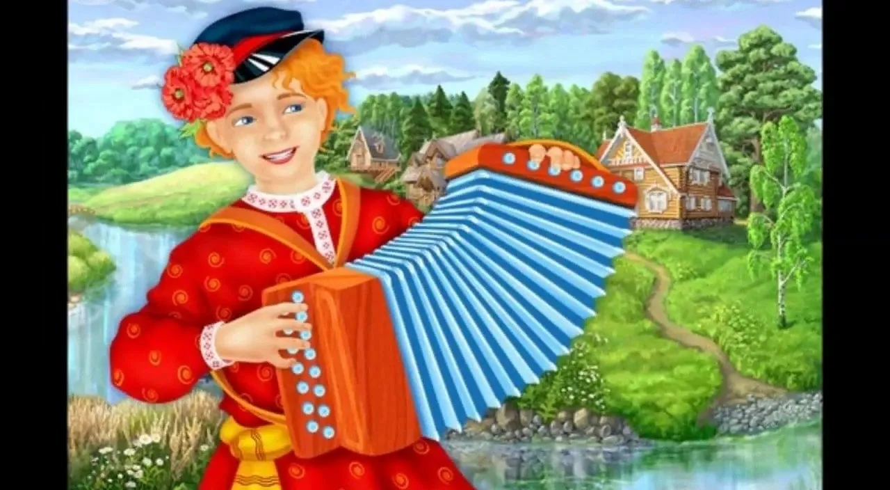 a painting of a woman holding an accordion