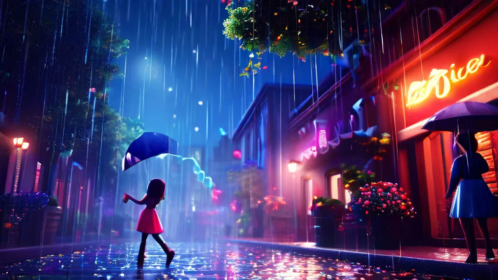 a little girl holding an umbrella in the rain