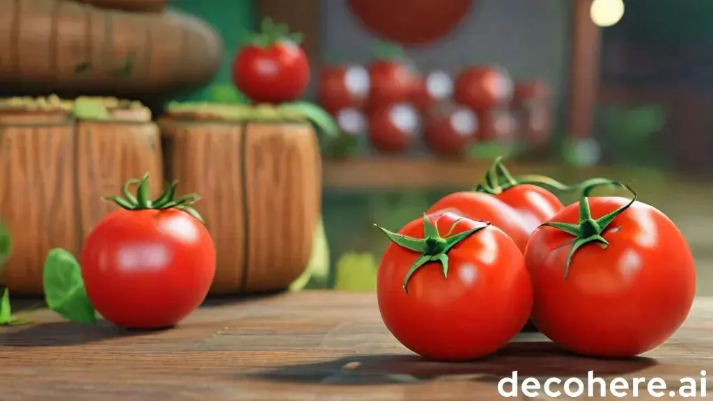 a group of tomatoes sitting on top of a wooden table