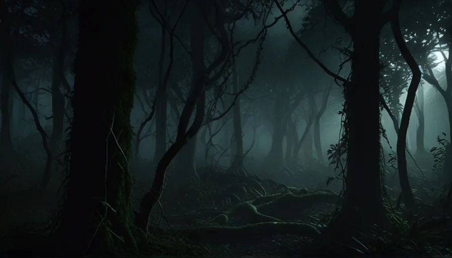 a dark forest filled with lots of trees