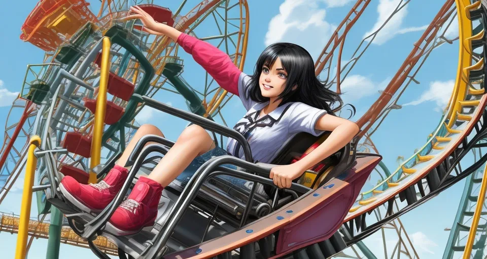 a girl playing on a roller coaster 