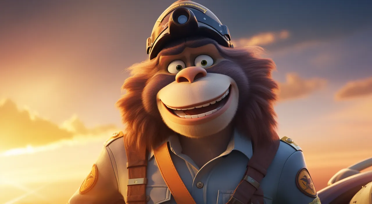 a cartoon character dressed in a pilot's uniform Moves his mouth