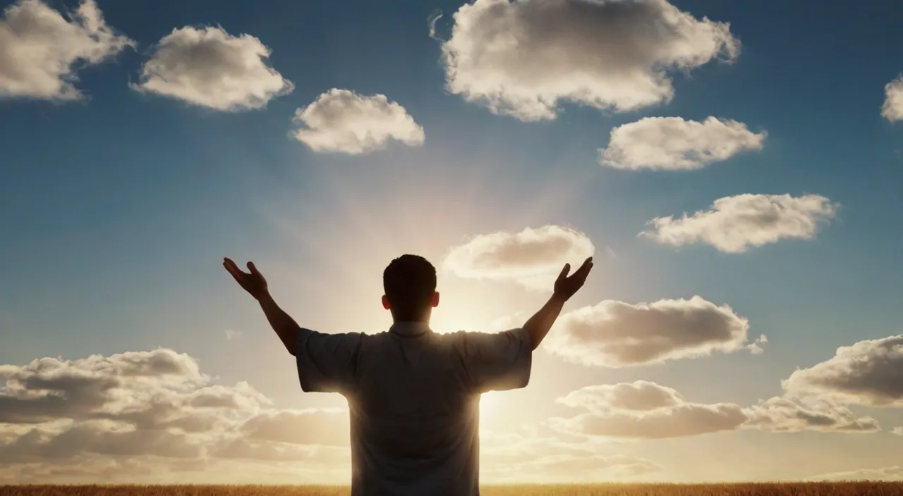 a man standing in a field with his arms wide open