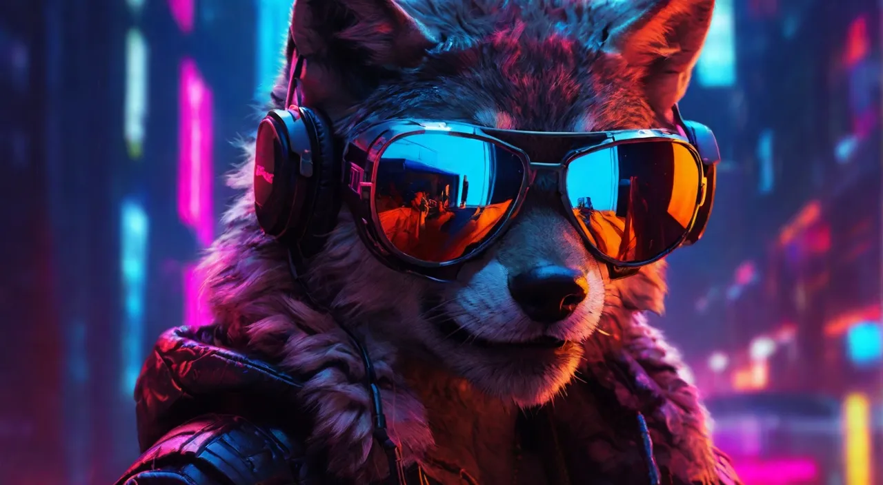 a wolf wearing goggles and a leather jacket.