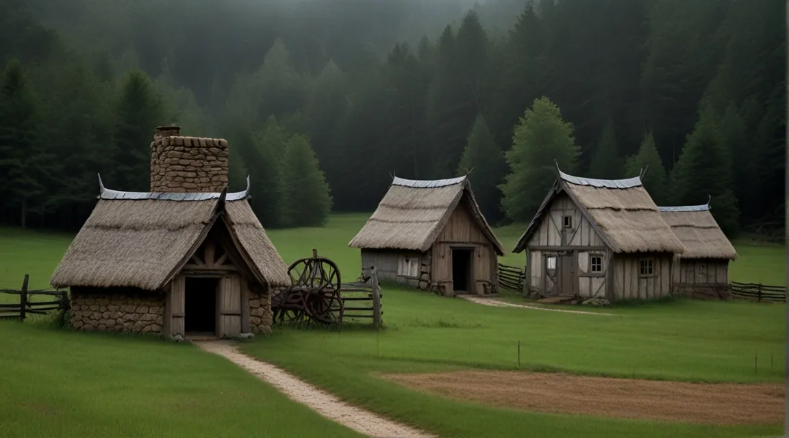 a couple of houses that are in the grass