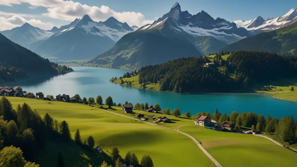 a scenic view of a lake surrounded by mountains