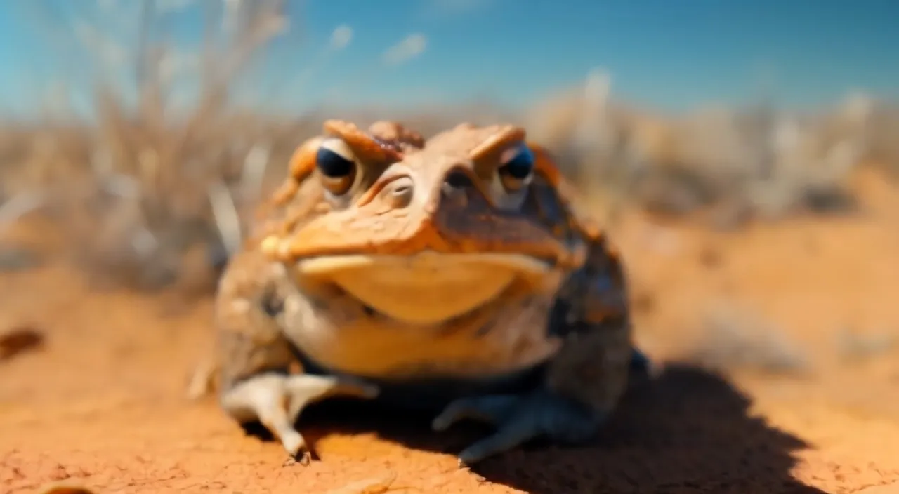 a close up of a frog on a dirt ground