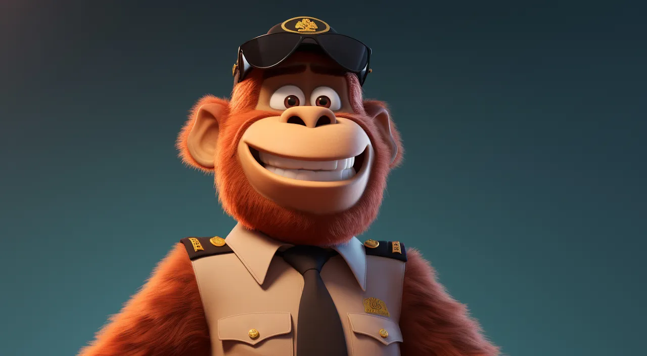 a cartoon gorilla wearing a police uniform Moves his mouth