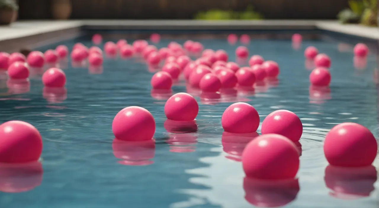 a pool filled with lots of pink balls