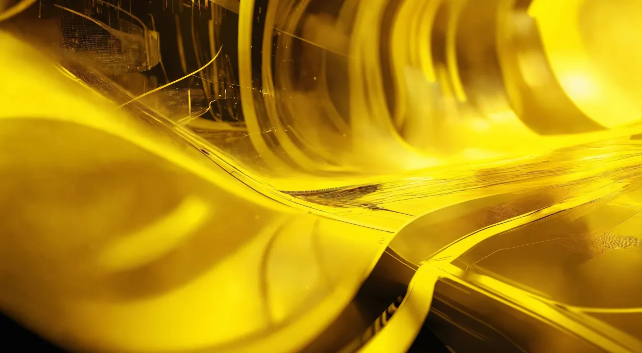 a close up of a yellow object with a black background