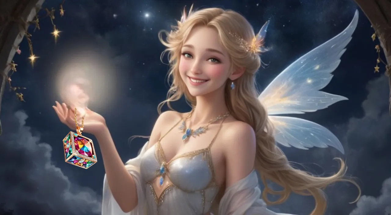 a beautiful fairy holding a colorful crystal ball in her hand